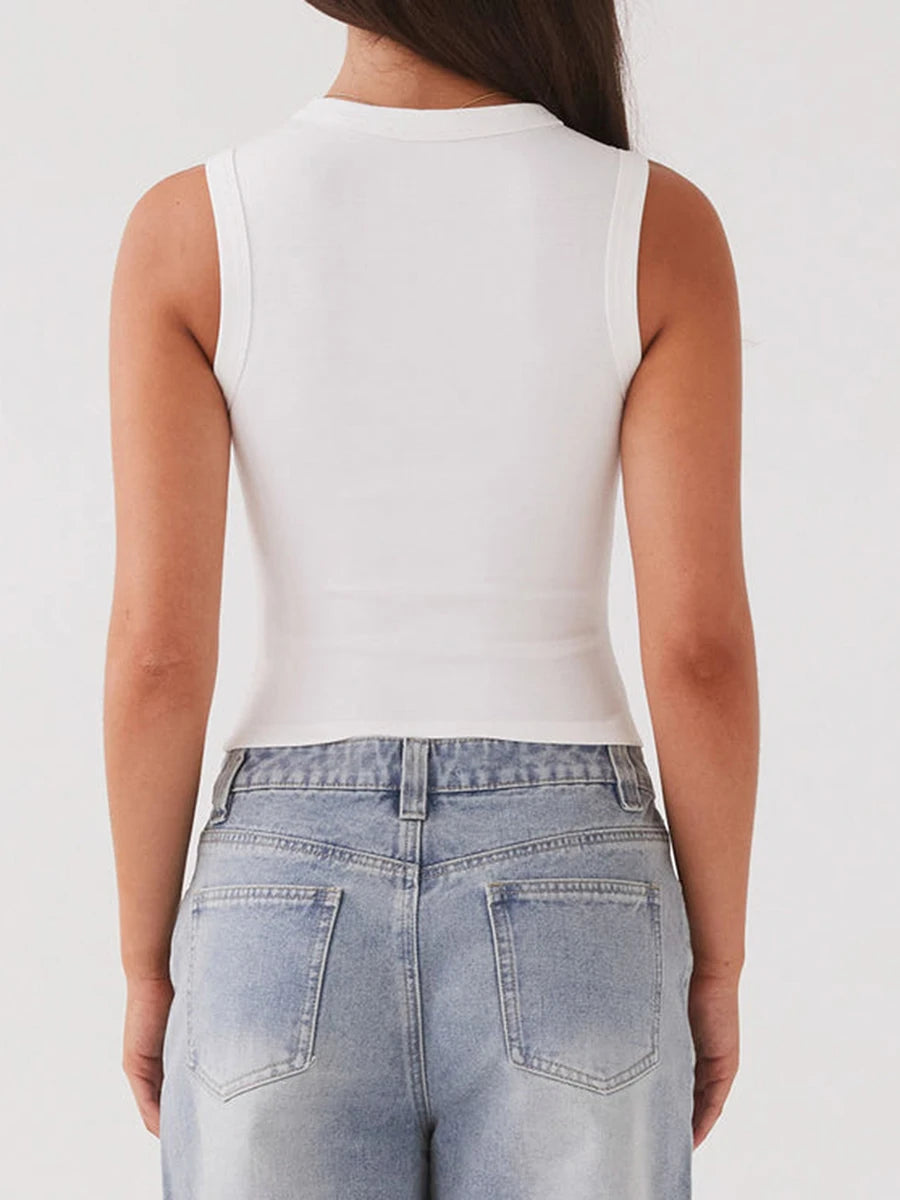 Ribbed Button Tank Top