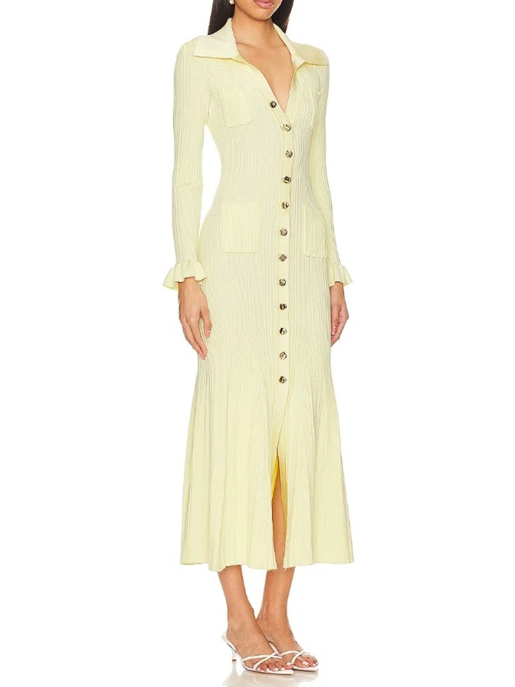 Slim Knit Dress | Yellow