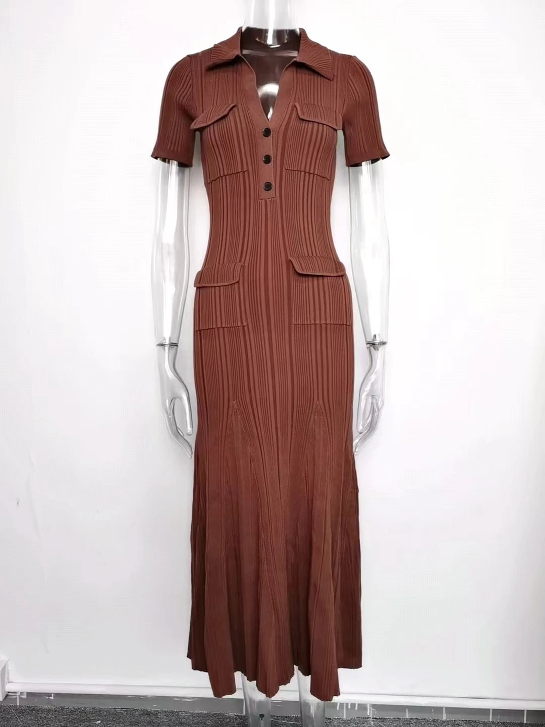 Slim Knit Dress | Brown