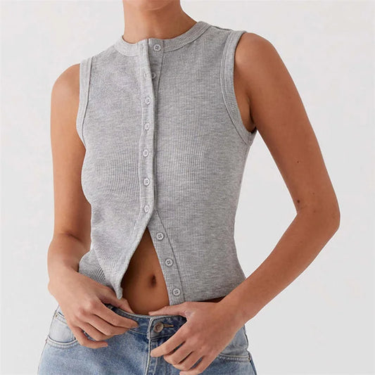 Ribbed Button Tank Top
